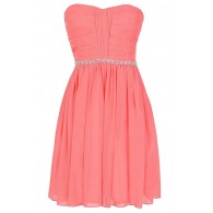 Metallic Shimmer Embellished Strapless Dress in Bright Pink 